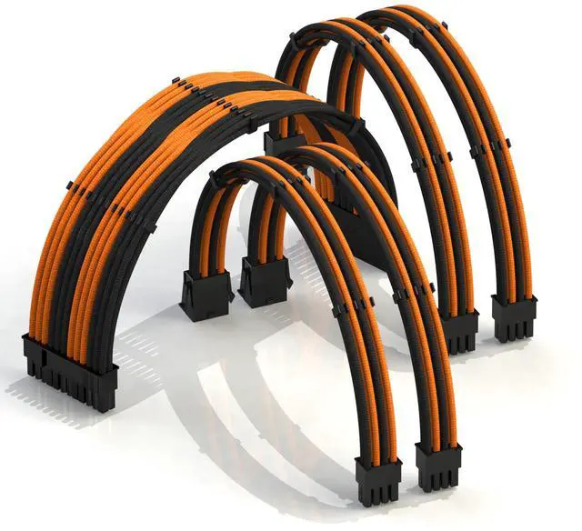 Main image of LINKUP - 30cm Super Soft and Flexible PSU Cable Extension Sleeved Custom Mod GPU PC Braided w/Comb Kit1 x 24 P (20+4)2 x 8 P (4+4) CPU2 x 8 P (6+2) GPU Set300mm - BlackOrange