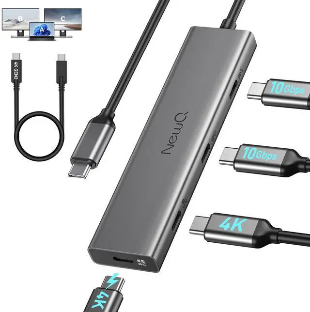 Main image of Versatile USB C Video Hub, 100W PD, DP Alt Dual 4K@30-60Hz, 10Gbps*4 Ports, Docking Station Dual Monitor for MacBook, Dell, HP, ASUS, iMac, iPad Pro, Steam Deck, Rog Ally, Legion Go, Samsung, AR Glass