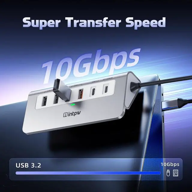 Alt view image 4 of 5 - intpw USB C Hub 10Gbps, 9-in-1 USB 3.2 Hub with 4K@60Hz HDMI, Type-C 3.2, 2 USB-A 3.2, 2 USB-A 2.0, PD 100W, SD/TF Slot, Aluminum USB Hub for Laptop, iPhone 16/15 Series, MacBook Air/Pro and More