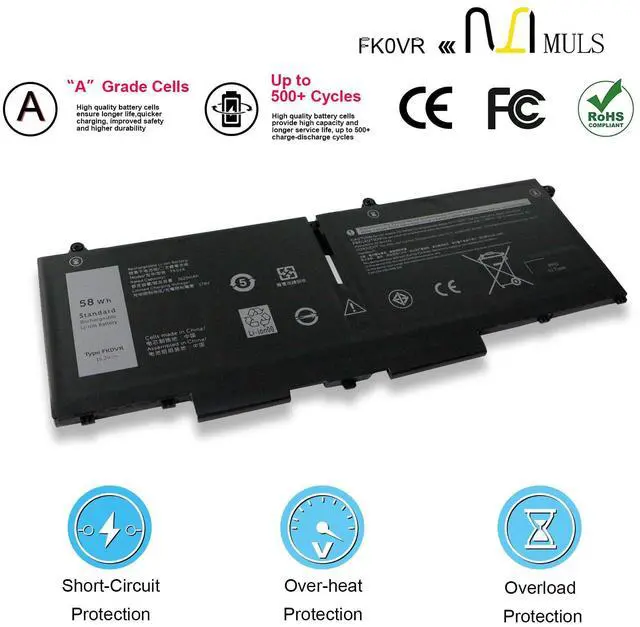 Alt view image 4 of 5 - MULS FK0VR 58Wh Laptop Battery Replacement for Dell Latitude 5330 7330 7430 7530 5330 2-in-1 7330 2-in-1 7430 2-in-1 FK0VR FKOVR 8H6WD 293F1 01VX5 404T8 51R71 8P81K 3625mAh 4-Cells