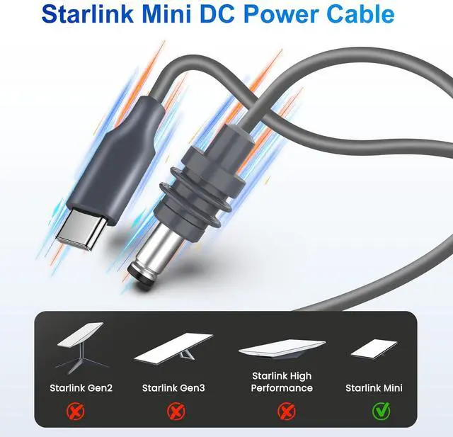 Alt view image 3 of 5 - Power Cable USB to DC 32.8FT/10M for Starlink Mini, 100W USB Type-C Male to DC Male Waterproof, Compatible with 65W+ PD Power Source