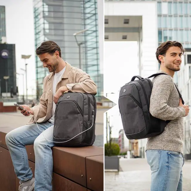 Alt view image 4 of 5 - Swissdigital Design Business Laptop Backpack, College Laptops Backpack with USB Charging Port for Men and Women Fits 16 Inch Notebook, Grey | ANDWIL