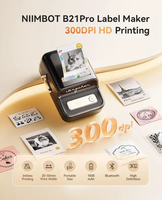 Alt view image 2 of 5 - NIIMBOT B21 Pro Label Maker, 300DPI HD Label Printer, Ideal for Notes,Photos, Study Graphics, Memo Maker,50x30mm Label,230Pcs(Black)