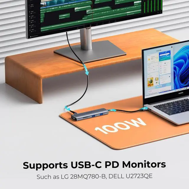 Alt view image 3 of 5 - Versatile USB C Video Hub, 100W PD, DP Alt Dual 4K@30Hz, 10Gbps*6Ports, HDMI, SD4.0, Docking Station 3 Monitors for MacBook, Dell, HP, ASUS, iMac, iPad Pro, Steam Deck, Rog Ally, Legion Go, Samsung