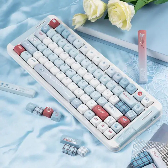 Alt view image 3 of 5 - TIMSEKER 143 Keys Light Blue and White PBT Keycap, Kawaii Custom Cute Keyboard Cap, Five Side Dye Sublimation Custom Key Cap, FOA Profile Keycap for ANSI/ISO Layout Mechanical Gaming Keyboard