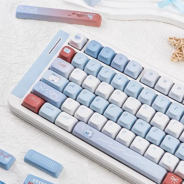 Alt view image 4 of 5 - TIMSEKER 143 Keys Light Blue and White PBT Keycap, Kawaii Custom Cute Keyboard Cap, Five Side Dye Sublimation Custom Key Cap, FOA Profile Keycap for ANSI/ISO Layout Mechanical Gaming Keyboard