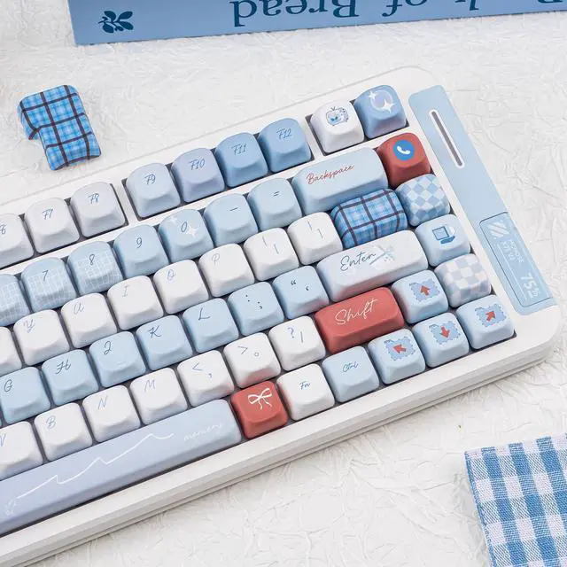 Alt view image 5 of 5 - TIMSEKER 143 Keys Light Blue and White PBT Keycap, Kawaii Custom Cute Keyboard Cap, Five Side Dye Sublimation Custom Key Cap, FOA Profile Keycap for ANSI/ISO Layout Mechanical Gaming Keyboard