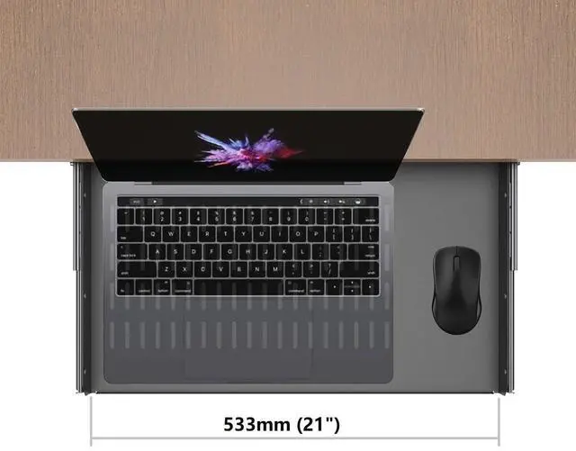 Alt view image 3 of 5 - JINGCHENGMEI 21 inch Sliding Under Desk Laptop Mount with Air Vents, Metal Under Desk Slide Out Tray for Laptop (21 Inch)