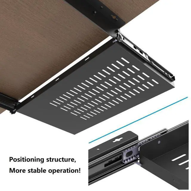 Alt view image 4 of 5 - JINGCHENGMEI 21 inch Sliding Under Desk Laptop Mount with Air Vents, Metal Under Desk Slide Out Tray for Laptop (21 Inch)