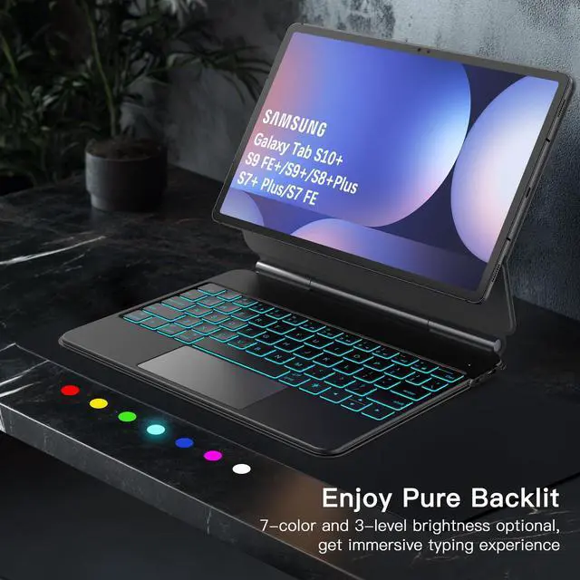 Alt view image 5 of 5 - Sackei Keyboard Case for Samsung Galaxy Tab S10+ Plus S9+ Plus S9 FE+ Plus S8+ Plus S7+ Plus S7 FE 12.4'' Magic-Style Floating Cantilever Magnetic Stand, 3-Level 7 Color Backlit & Built-in Trackpad