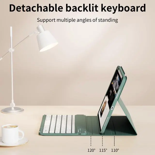 Alt view image 3 of 5 - kenke Case with Keyboard for iPad Air 11 inch 7th (M3/M2) 2025/2024 & Air 5th/4th Generation 10.9 Inch with Right Pencil Holder, 7-Color Backlit Wireless Detachable Folio Keyboard Cover, Dark Green