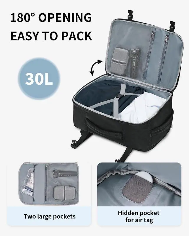 Alt view image 4 of 5 - ECOHUB Travel Backpack for Men, 18x14x8 Spirit Airlines Personal Item Bag with Clear Toiletry Bag, Laptop Carry on Backpack with USB Port, Airline Approved Under Seat 14 Pockets 30L, Black