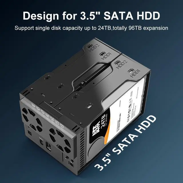 Alt view image 2 of 5 - MAIWO USB-C 4 Bay HDD RAID Enclosure for 2.5" 3.5" SATA Drive with Cooling Fan, USB A-C 3.1 & C-C Cable Included, Supports Raid Normal,0,3,5,1/10,Clone/Large(jbod) & 96TB Capacity, DAS(NOT NAS)