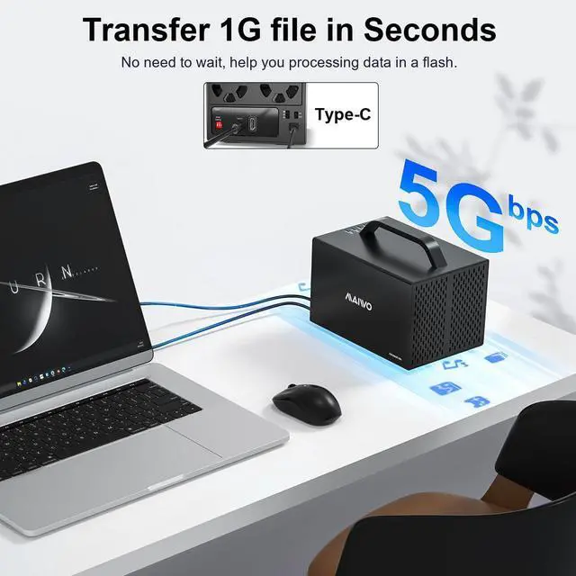 Alt view image 3 of 5 - MAIWO USB-C 4 Bay HDD RAID Enclosure for 2.5" 3.5" SATA Drive with Cooling Fan, USB A-C 3.1 & C-C Cable Included, Supports Raid Normal,0,3,5,1/10,Clone/Large(jbod) & 96TB Capacity, DAS(NOT NAS)