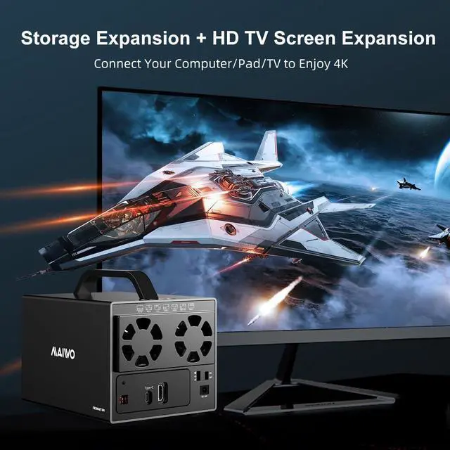 Alt view image 4 of 5 - MAIWO USB-C 4 Bay HDD RAID Enclosure for 2.5" 3.5" SATA Drive with Cooling Fan, USB A-C 3.1 & C-C Cable Included, Supports Raid Normal,0,3,5,1/10,Clone/Large(jbod) & 96TB Capacity, DAS(NOT NAS)