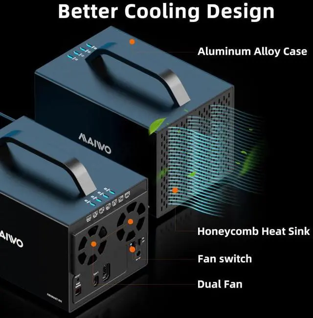 Alt view image 5 of 5 - MAIWO USB-C 4 Bay HDD RAID Enclosure for 2.5" 3.5" SATA Drive with Cooling Fan, USB A-C 3.1 & C-C Cable Included, Supports Raid Normal,0,3,5,1/10,Clone/Large(jbod) & 96TB Capacity, DAS(NOT NAS)