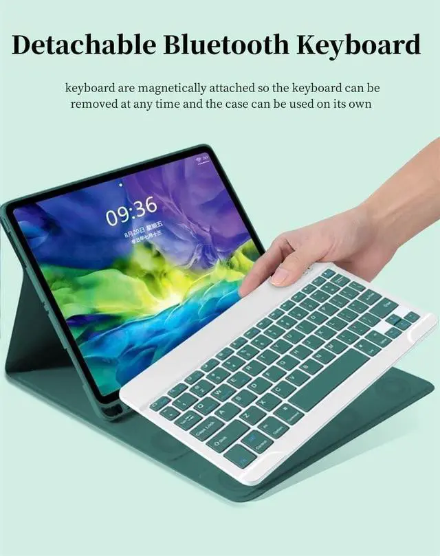 Alt view image 2 of 5 - AnMengXinLing Galaxy Tab S9FE/S9/S8/S7 Tablet Case with Keyboard, Candy Colors Slim Protective Cover with Magnetic Detachable Keyboard with S Pen Holder for Galaxy Tab S9 11"/S9 FE 10.9"Sky Blue