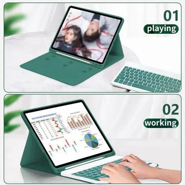 Alt view image 3 of 5 - AnMengXinLing Galaxy Tab S9FE/S9/S8/S7 Tablet Case with Keyboard, Candy Colors Slim Protective Cover with Magnetic Detachable Keyboard with S Pen Holder for Galaxy Tab S9 11"/S9 FE 10.9"Sky Blue