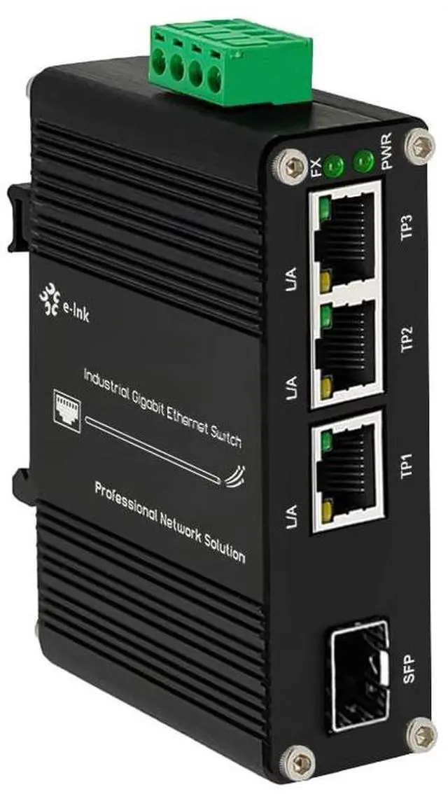 Main image of 3 Port Hardened Industrial Gigabit Din Rail Switch,10/100/1000Mbps Ethernet Switch Din Rail 24V,8Gbps Switching Capacity,IP40 Rated Unmanaged Network Switch(-40~80°C)