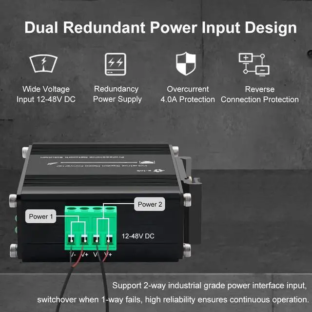 Alt view image 3 of 5 - 3 Port Hardened Industrial Gigabit Din Rail Switch,10/100/1000Mbps Ethernet Switch Din Rail 24V,8Gbps Switching Capacity,IP40 Rated Unmanaged Network Switch(-40~80°C)