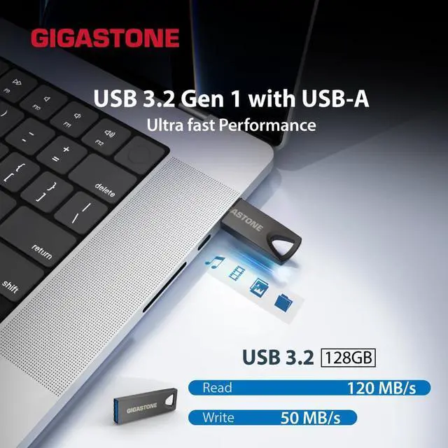 Alt view image 2 of 5 - GIGASTONE 128GB Slim Fit Flash Drive (5 Pack) Z70 USB 3.2 Gen 1, 120MB/s Ultra Fast, Nickel Metal Design, Data Storage, Backup for PC/Mac/TV/Car Audio, USB 2.0/3.0/3.1 Compatible