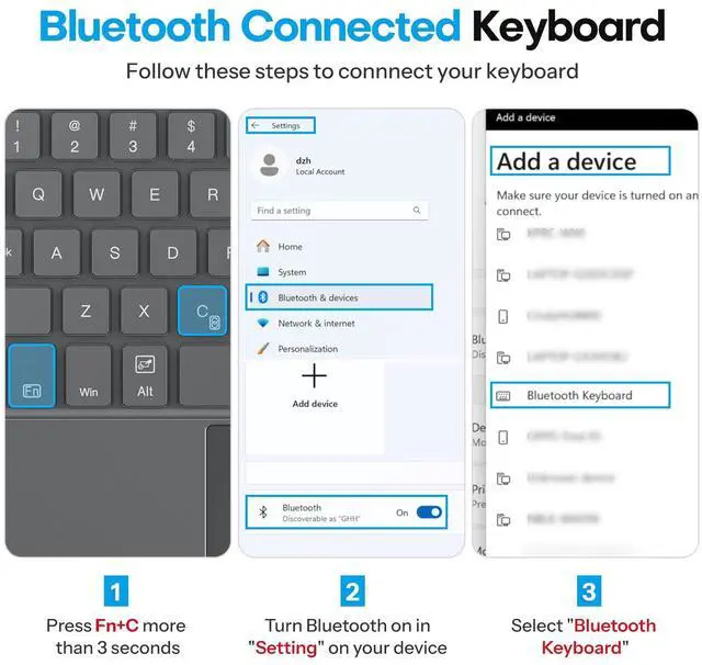Alt view image 3 of 5 - OMOTON Keyboard for Surface Go 4/3 /2/1, Bluetooth Type Cover for Surface Go, 7-Color Backlit, Ultra-Slim Wireless Keyboard with Touchpad, Built-in Rechargeable Battery