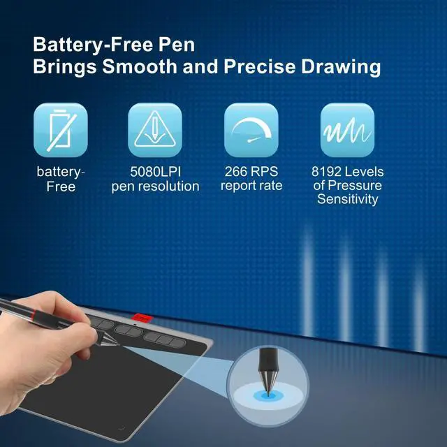 Alt view image 2 of 5 - Drawing Tablet Acepen Graphics Tablet with Battery-Free Stylus 8192 Pressure Sensitivity 8 Hot Keys, 9 x 6 inch Pen Tablet for Digital Art, Online Teaching, Animation, Work with Mac, PC & Mobile