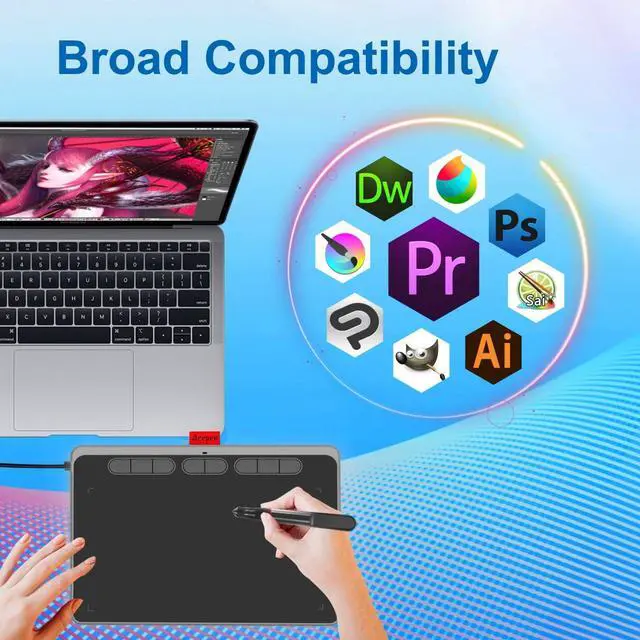 Alt view image 3 of 5 - Drawing Tablet Acepen Graphics Tablet with Battery-Free Stylus 8192 Pressure Sensitivity 8 Hot Keys, 9 x 6 inch Pen Tablet for Digital Art, Online Teaching, Animation, Work with Mac, PC & Mobile