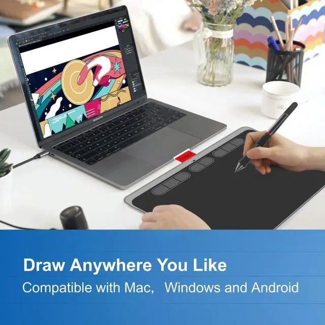 Alt view image 4 of 5 - Drawing Tablet Acepen Graphics Tablet with Battery-Free Stylus 8192 Pressure Sensitivity 8 Hot Keys, 9 x 6 inch Pen Tablet for Digital Art, Online Teaching, Animation, Work with Mac, PC & Mobile