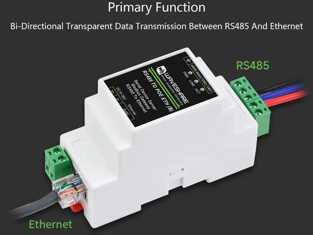 Alt view image 3 of 5 - waveshare RS485 to RJ45 Ethernet with POE Function Modbus/MQTT Gateway, Bi-Directional Transparent Data Transmission Between RS485 and Ethernet, 6~36V DC Screw Terminal, or PoE Port Power Supply