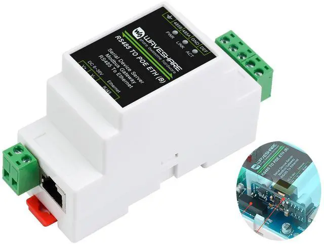 Main image of waveshare RS485 to RJ45 Ethernet with POE Function Modbus/MQTT Gateway, Bi-Directional Transparent Data Transmission Between RS485 and Ethernet, 6~36V DC Screw Terminal, or PoE Port Power Supply