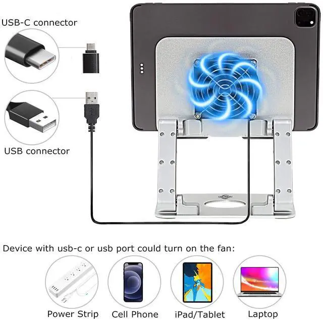 Alt view image 3 of 5 - KABCON Surface Pro Tablet Stand with Quiet Cooling Fan for Microsoft Surface & iPad Pro/Air/Mini,Samsung Galaxy,Up to 13'' Tablets