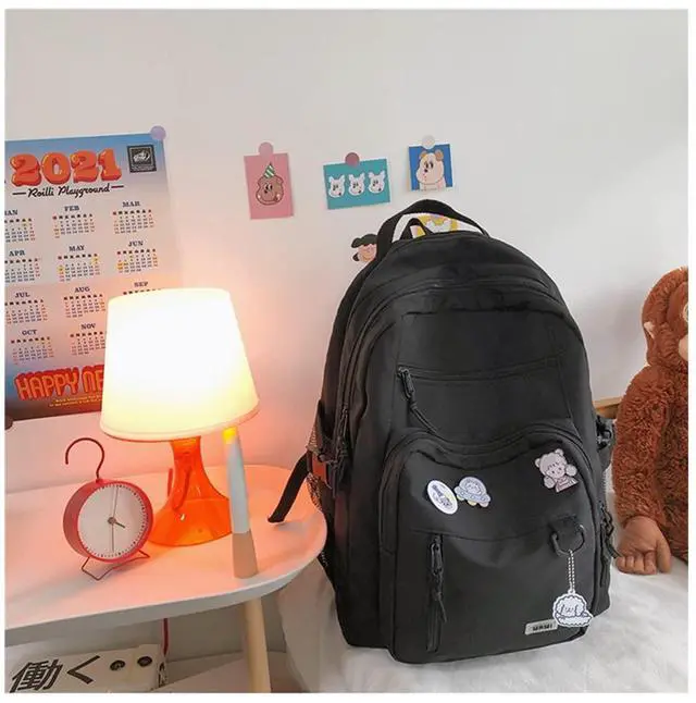 Alt view image 2 of 5 - SPORTBANG Cute Aesthetic Backpack for teen girls middle school Bag Student Laptop White Backpacks With Cute pin accessories(Black, One Size)