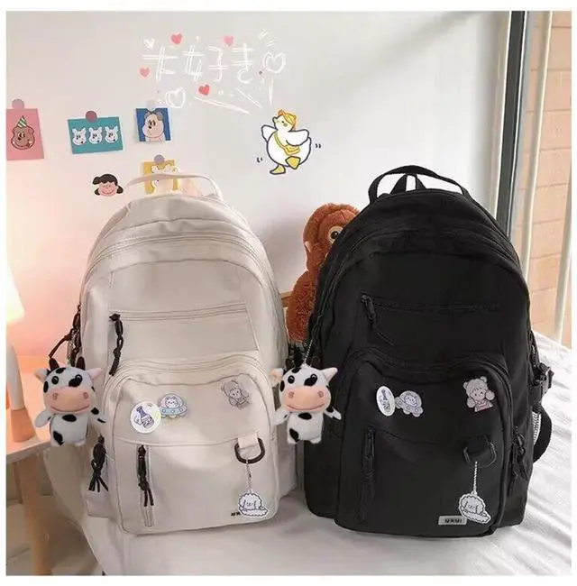Alt view image 3 of 5 - SPORTBANG Cute Aesthetic Backpack for teen girls middle school Bag Student Laptop White Backpacks With Cute pin accessories(Black, One Size)