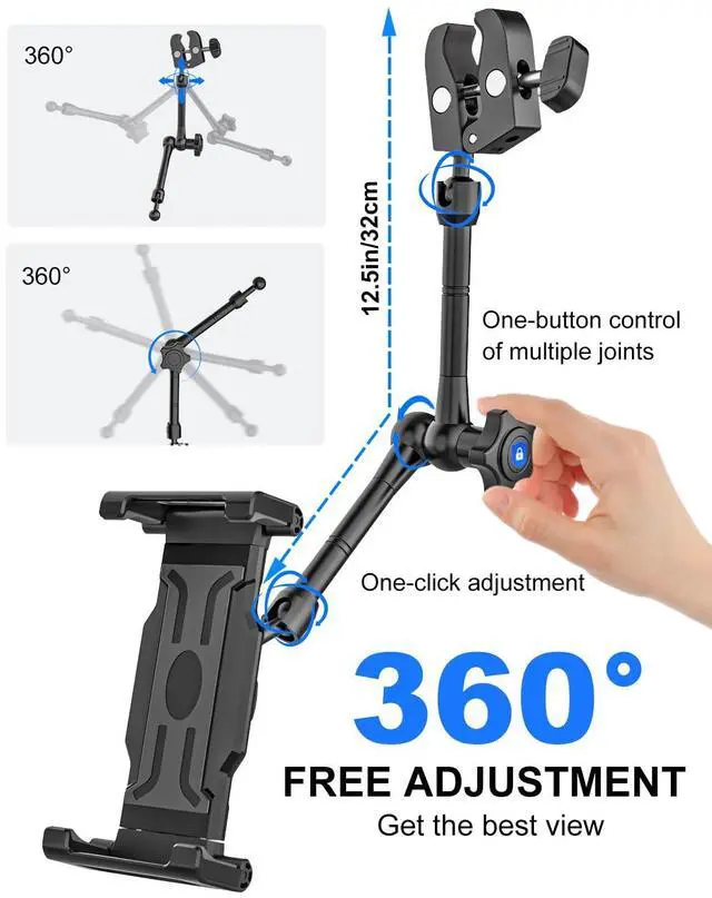 Alt view image 3 of 5 - Kolasels Rearview Mirror Tablet Holder for Car [Metal Magic Arm] Universal Metal Clip Rear View Mirror Tablet Mount, Rear View Mirror Phone Holder for 5.5-15.6 iPad Pro/Air/Mini, Galaxy Z, iphone16