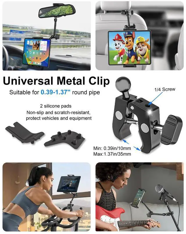 Alt view image 5 of 5 - Kolasels Rearview Mirror Tablet Holder for Car [Metal Magic Arm] Universal Metal Clip Rear View Mirror Tablet Mount, Rear View Mirror Phone Holder for 5.5-15.6 iPad Pro/Air/Mini, Galaxy Z, iphone16