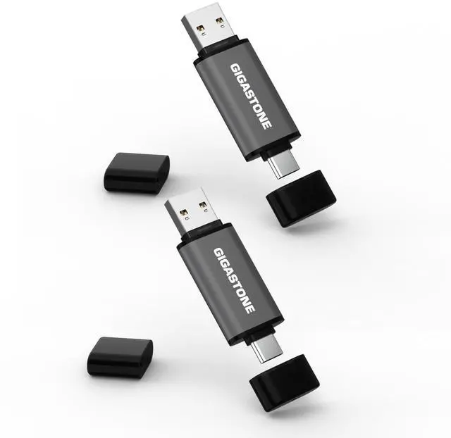 Main image of GIGASTONE 128GB Dual Flash Drive (2 Pack) Z40 USB 3.2 Gen 1, 2-in-1 Type-A & Type-C, 100MB/s Ultra Fast, Head Cap Design, Plug & Play for Smartphone/PC/Mac/TV/Car Audio, USB 2.0/3.0/3.1 Compatible