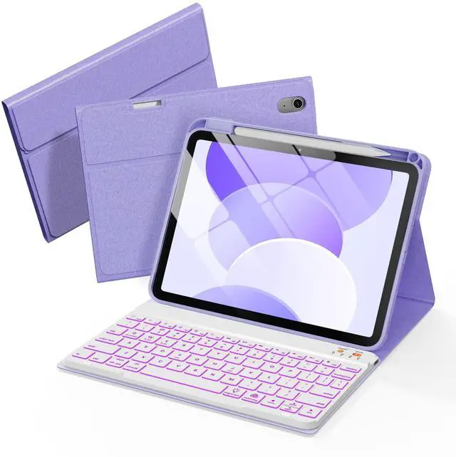 Main image of Senyoson Folio Keyboard Case for iPad 10th Gen 10.9 inch (2022) and iPad 11th (A16, 2025), Magnetic Wireless Detachable Keyboard, 7-Color Backlight, Thin & Light, Pencil Holder (Purple)