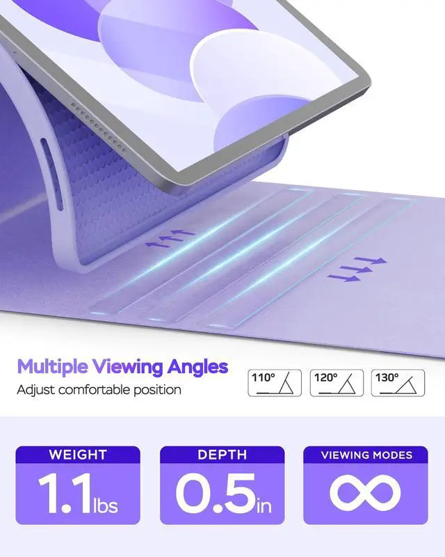 Alt view image 4 of 5 - Senyoson Folio Keyboard Case for iPad 10th Gen 10.9 inch (2022) and iPad 11th (A16, 2025), Magnetic Wireless Detachable Keyboard, 7-Color Backlight, Thin & Light, Pencil Holder (Purple)