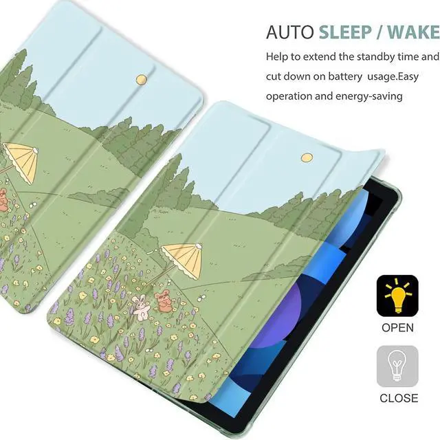 Alt view image 4 of 5 - MAYCARI Cartoon Rabbit Floral Case foriPad Pro 12.9 Inch 2022/2021/2020 with Pencil Holder, Cute iPad Pro 6th/5th/4th Generation Protective Case with Soft TPU Green, Auto Sleep/Wake Cover Slim Shell