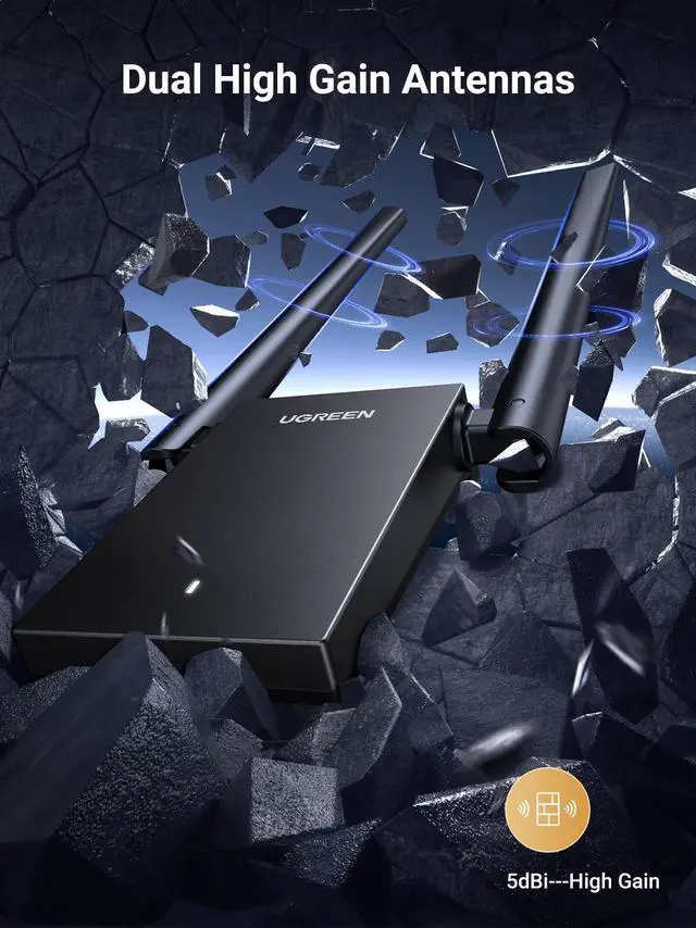 Alt view image 4 of 5 - UGREEN WiFi Adapter, AX1800 WiFi 6 Adapter for Desktop PC with Dual 5dBi High Gain Antennas, 5G/2.4G Dual Band, WAP3-SAE, 3FT USB 3.0 to Micro USB 3.0 cable, WiFi Dongle Supports Windows 10/11