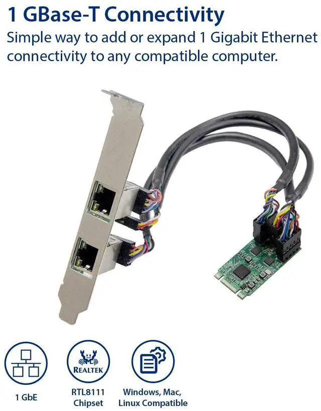 Alt view image 2 of 5 - I/O Crest M.2 (B & M-Key) PCIe Interface Single Port Gigabit Ethernet Modules NIC RealTek RTL8111H Chipset