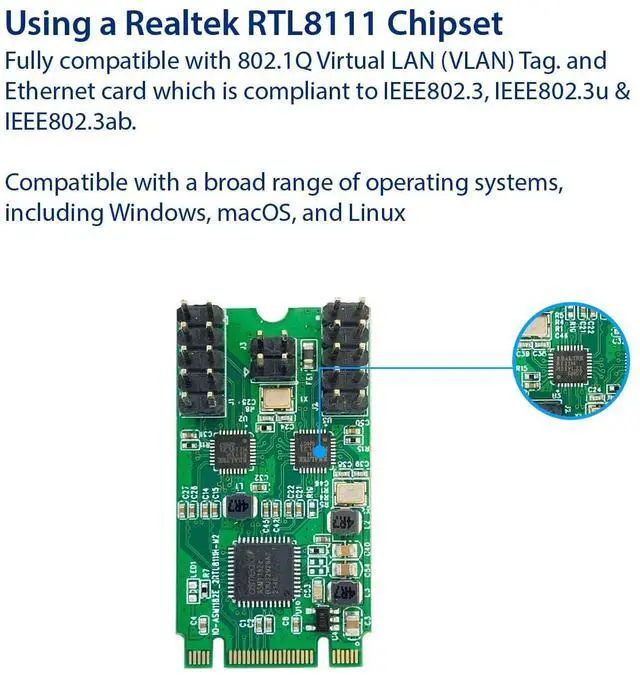 Alt view image 3 of 5 - I/O Crest M.2 (B & M-Key) PCIe Interface Single Port Gigabit Ethernet Modules NIC RealTek RTL8111H Chipset