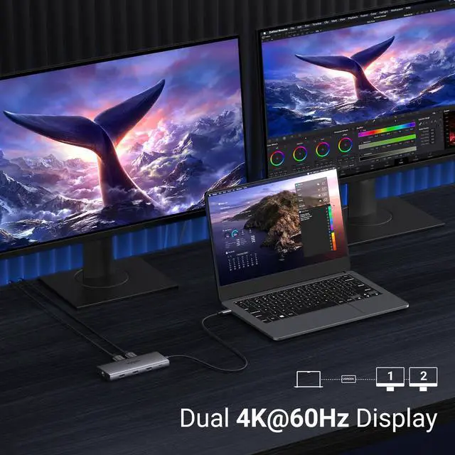 Alt view image 3 of 5 - UGREEN Revodok Pro 210 Docking Station 10 in 1 USB C Dock Dual HDMI 4K@60Hz Single 8K@30Hz 100W PD 5Gbps USB C and USB A Data Ports Gigabit Ethernet, SD/TF Card Reader USB Hub Compatible for HP, Dell
