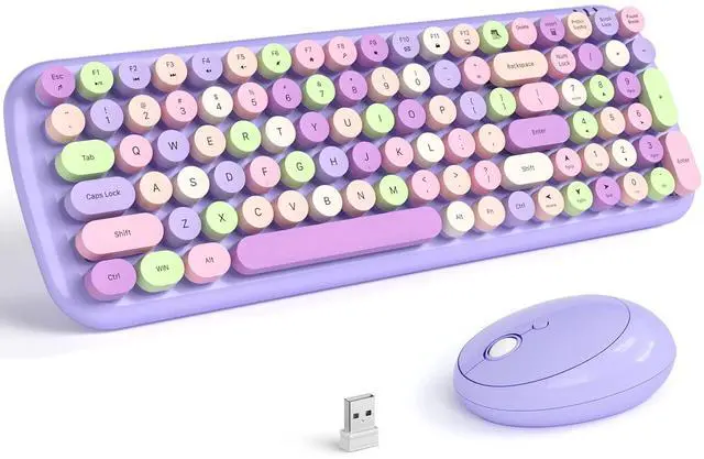 Main image of MOFII Wireless Keyboard and Mouse, Typewriter Full Size Keyboard with Number Pad and 2 in 1 USB Connected Mouse for Mac, Windows 7/8/10, Laptop, Desktop, PC, Computer (Purple Colorful)