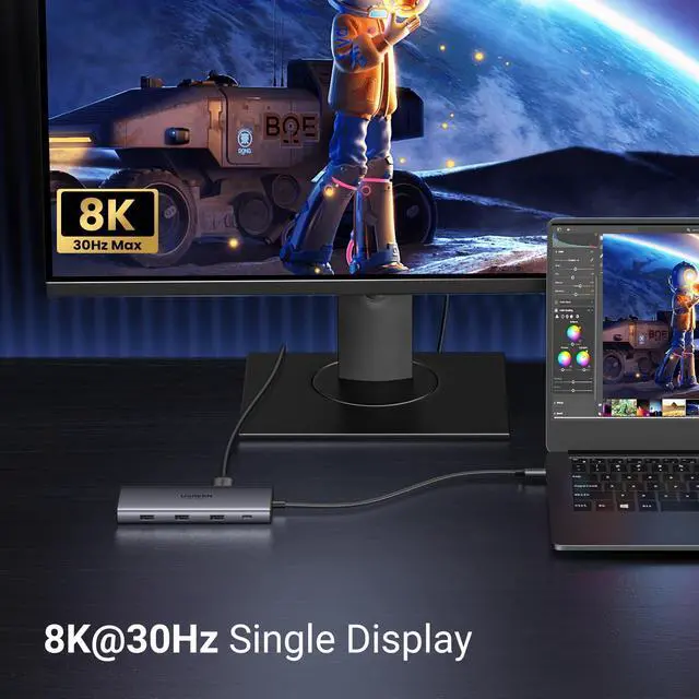 Alt view image 5 of 5 - UGREEN Revodok Pro 210 Docking Station 10 in 1 USB C Dock Dual HDMI 4K@60Hz Single 8K@30Hz 100W PD 5Gbps USB C and USB A Data Ports Gigabit Ethernet, SD/TF Card Reader USB Hub Compatible for HP, Dell