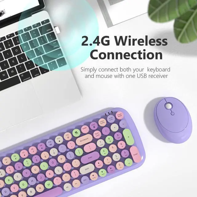 Alt view image 2 of 5 - MOFII Wireless Keyboard and Mouse, Typewriter Full Size Keyboard with Number Pad and 2 in 1 USB Connected Mouse for Mac, Windows 7/8/10, Laptop, Desktop, PC, Computer (Purple Colorful)