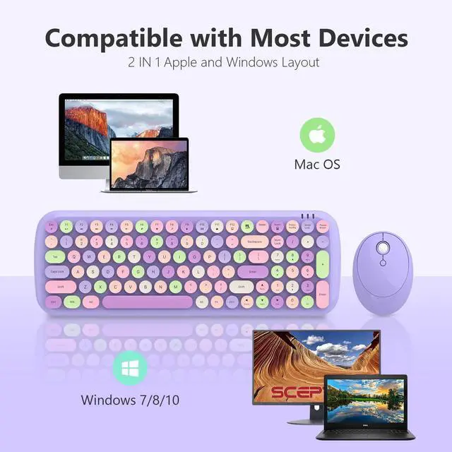 Alt view image 4 of 5 - MOFII Wireless Keyboard and Mouse, Typewriter Full Size Keyboard with Number Pad and 2 in 1 USB Connected Mouse for Mac, Windows 7/8/10, Laptop, Desktop, PC, Computer (Purple Colorful)