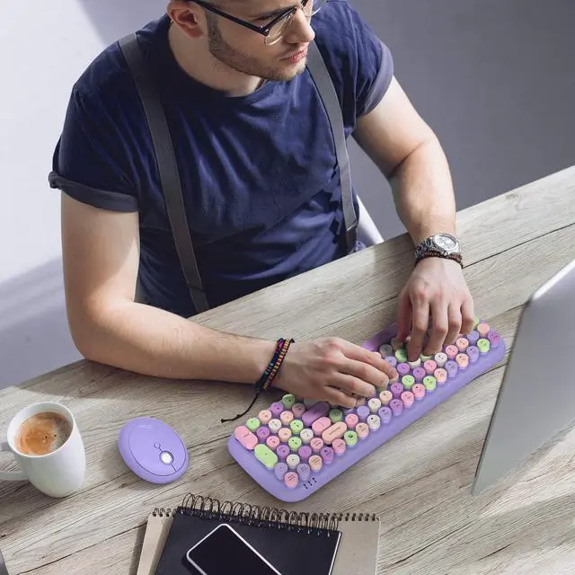 Alt view image 3 of 5 - MOFII Wireless Keyboard and Mouse, Typewriter Full Size Keyboard with Number Pad and 2 in 1 USB Connected Mouse for Mac, Windows 7/8/10, Laptop, Desktop, PC, Computer (Purple Colorful)