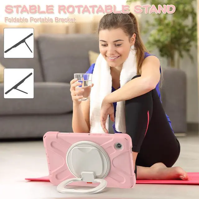 Alt view image 2 of 5 - PboyiqiS Case for Galaxy Tab A9 Plus 11" 2023 (SM-X210/ X215/ X216), Heavy Duty Protective Case with 360 Degree Swivel Stand&Hand Strap&Shoulder Strap (Light Pink)